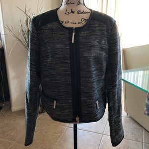 Adrianna Papell Tweed Jacket w/ Leather Trim sz 16